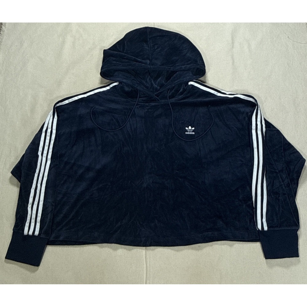 Pre-owned Adidas women's blue and white velour full-zip hoodie in size 3XL